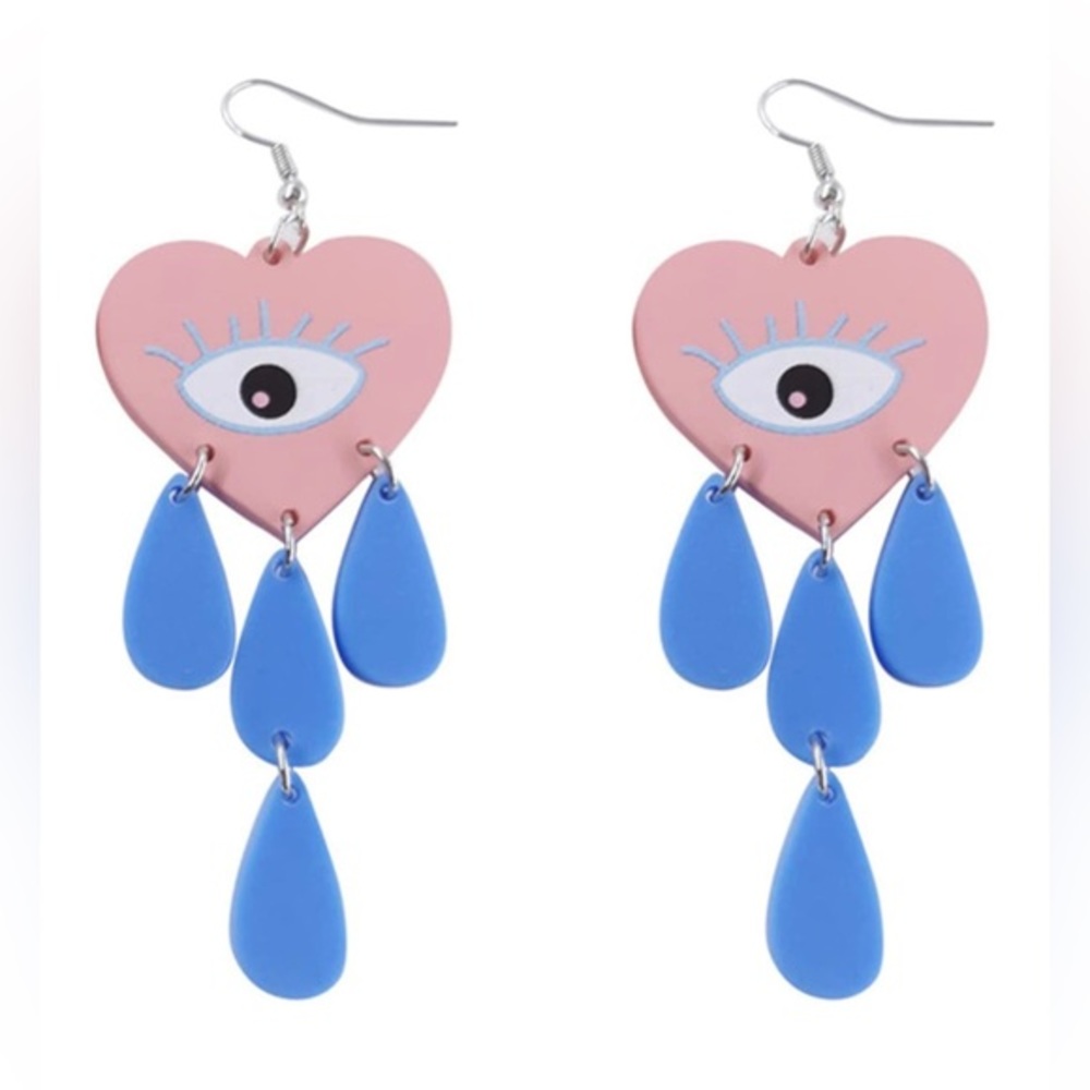 Rainbow Evil‎ Eye Earrings 70s Retro Drop Stud Earrings for Women Groovy Girls